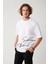 Erkek Beyaz %100 Pamuk Bisiklet Yaka Baskılı Oversize Fit T-Shirt A41Y1038 1