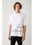 Erkek Beyaz %100 Pamuk Bisiklet Yaka Baskılı Oversize Fit T-Shirt A41Y1038 3