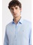 Erkek Mavi Klasik Yaka %100 Pamuk Saten Kolay Ütülenen Slim Fit Gömlek B002006 2