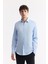 Erkek Mavi Klasik Yaka %100 Pamuk Saten Kolay Ütülenen Slim Fit Gömlek B002006 6