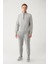 Erkek Gri Dik Yaka Fermuarlı 3 İplik Şardonlu Regular Fit Sweatshirt E001020 5
