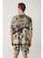 Erkek Gri %100 Viskon Apaj Yaka Viskon Tema Desenli Kısa Kollu Oversize Fit Gömlek A41Y2218 4