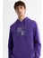 Erkek Mor Kapüşonlu Pamuklu Baskılı Elastan Regular Fit Sweatshirt A42Y1324 2
