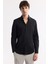Erkek Siyah Klasik Yaka %100 Pamuk Saten Kolay Ütülenen Slim Fit Gömlek B002006 6