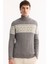 Erkek Gri Balıkçı Yaka Soft Touch Desenli Triko Regular Fit Kazak A52Y5072 2