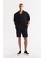 Erkek Siyah Apaj Yaka %100 Keten Kısa Kol Oversize Fit Gömlek A51Y2209 5