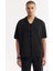 Erkek Siyah Apaj Yaka %100 Keten Kısa Kol Oversize Fit Gömlek A51Y2209 6