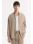 Erkek Bej Alttan Britli Yaka Soft Touch Oversize Fit Gömlek A51Y2168 6