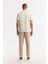 Erkek Ekru Apaj Yaka Jakarlı Keten Karışımlı Regular Fit T-Shirt A51Y1024 4