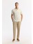 Erkek Ekru Apaj Yaka Jakarlı Keten Karışımlı Regular Fit T-Shirt A51Y1024 6