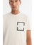 Erkek Ekru Bisiklet Yaka Baskılı Elastan Regular Fit T-Shirt A42Y1020 2