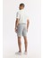 Erkek Açık Gri Yanı Lastikli Gofreli Bi-Stretch Slim Fit Chino Şort A51Y3730 3