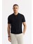 Erkek Siyah Polo Yaka Düğmeli Fitilli Rayon Triko Regular Fit T-Shirt A51Y5001 1