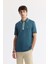 Erkek Petrol Mavi Polo Yaka Bi-Stretch Baskılı İnterlok Regular Fit T-Shirt A51Y1007 1