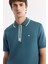 Erkek Petrol Mavi Polo Yaka Bi-Stretch Baskılı İnterlok Regular Fit T-Shirt A51Y1007 2