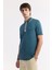 Erkek Petrol Mavi Polo Yaka Bi-Stretch Baskılı İnterlok Regular Fit T-Shirt A51Y1007 6