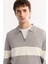 Erkek Gri Polo Yaka Fermuarlı Çizgili Triko Regular Fit Kazak A52Y5090 3