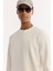 Erkek Ekru Bisiklet Yaka Pamuklu Bi-Stretch Regular Fit Sweatshirt A52Y1272 8