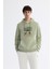 Erkek Mint Yeşil Kapüşonlu Pamuklu Baskılı Elastan Regular Fit Sweatshirt A42Y1321 1