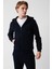 Erkek Lacivert Kapüşonlu 3 İplik Şardonlu Fermuarlı Regular Fit Sweatshirt E001019 1