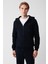 Erkek Lacivert Kapüşonlu 3 İplik Şardonlu Fermuarlı Regular Fit Sweatshirt E001019 3