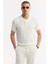 Erkek Ekru Polo Yaka Viskon Karışımlı Basic Triko Regular Fit T-Shirt B005120 6