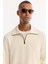 Erkek Ekru Dik Yaka Fermuarlı Soft Touch Baskılı Regular Fit Sweatshirt A52Y1273 5