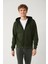 Erkek Haki Kapüşonlu 3 İplik Şardonlu Fermuarlı Regular Fit Sweatshirt E001019 1