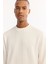 Erkek Ekru Bisiklet Yaka Dokulu Elastan Regular Fit Sweatshirt A52Y1220 2
