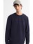 Erkek Lacivert Bisiklet Yaka Pamuklu Baskılı Elastan Regular Fit Sweatshirt A42Y1221 4