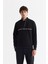 Erkek Siyah Dik Yaka Fermuarlı Baskılı Pamuklu Regular Fit Sweatshirt A42Y1367 1