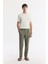 Erkek Haki Beli Lastikli %100 Keten Relaxed Fit Pantolon B003032 1