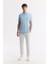 Erkek Açık Mavi Kıvrılmaz Polo Yaka %100 Pamuk Basic Regular Fit T-Shirt B001032 6