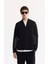 Erkek Siyah Dik Yaka Fermuarlı Rayon Tüylenmeyen Triko Regular Fit Kazak A52Y5020 1