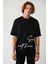 Erkek Siyah %100 Pamuk Bisiklet Yaka Baskılı Oversize Fit T-Shirt A41Y1038 3