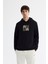 Erkek Siyah Kapüşonlu Pamuklu Baskılı Elastan Regular Fit Sweatshirt A42Y1324 1