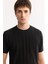 Erkek Siyah Bisiklet Yaka Rayon Tüylenmeyen Çizgili Triko Regular Fit T-Shirt A52Y5005 7