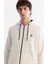 Erkek Beyaz Kapüşonlu 3 İplik Şardonlu Fermuarlı Regular Fit Sweatshirt E001019 2