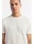 Erkek Beyaz Bisiklet Yaka Jakarlı Elastan Regular Fit T-Shirt A51Y1165 2