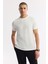 Erkek Beyaz Bisiklet Yaka Jakarlı Elastan Regular Fit T-Shirt A51Y1165 5