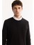 Erkek Siyah Bisiklet Yaka %100 Akrilik Dokulu Triko Regular Fit Kazak E005088 2
