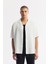 Erkek Beyaz Apaj Yaka %100 Keten Kısa Kol Oversize Fit Gömlek A51Y2209 1