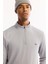 Erkek Gri Dik Yaka Fermuarlı Bi-Stretch Regular Fit Sweatshirt A52Y1219 2