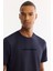 Erkek Lacivert Bisiklet Yaka Viskon Karışımlı Bi-Stretch Baskılı Regular Fit T-Shirt A52Y1014 7