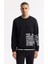 Erkek Siyah Bisiklet Yaka Baskılı Bi-Stretch İnterlok Regular Fit Sweatshirt A51Y1237 6