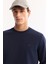 Erkek Lacivert Bisiklet Yaka Pamuklu Bi-Stretch Regular Fit Sweatshirt A52Y1271 7