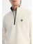Erkek Beyaz Dik Yaka Fermuarlı 3 İplik Şardonlu Regular Fit Sweatshirt E001020 2