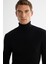 Erkek Siyah Tam Balıkçı Yaka Yün Karışımlı Jakarlı Triko Regular Fit Kazak A42Y5074 2