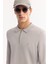 Erkek Gri Polo Yaka Fermuarlı Rayon Tüylenmeyen Basic Triko Regular Fit Kazak B005150 7