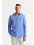 Erkek Mavi Alttan Britli Yaka Çizgili Viskon Karışımlı Comfort Fit Gömlek A51Y2128 1